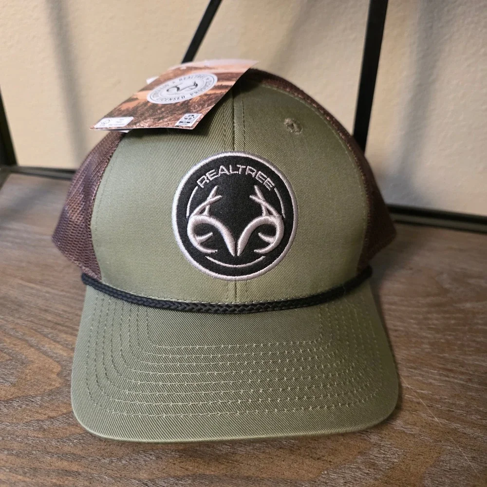 Realtree Outdoor Cap Mens Olive Green Brown Mesh Snapback Trucker Hat WY254462